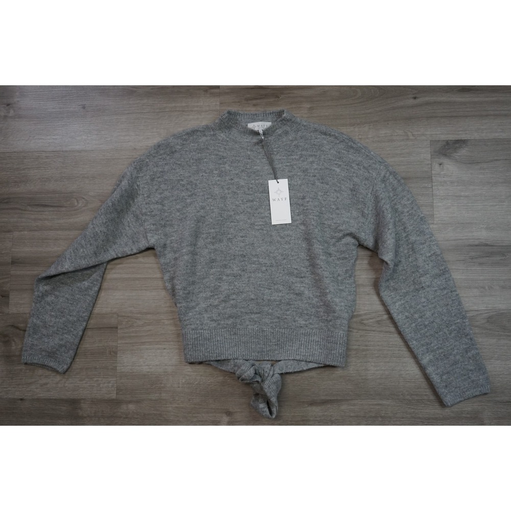 New‎ WayF Tie Waist Roll Neck Sweater Women's Size Medium Gray Knit Wool Blend